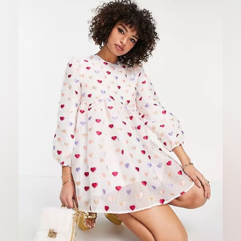 Sister Jane Heart Embroidered Babydoll Dress
